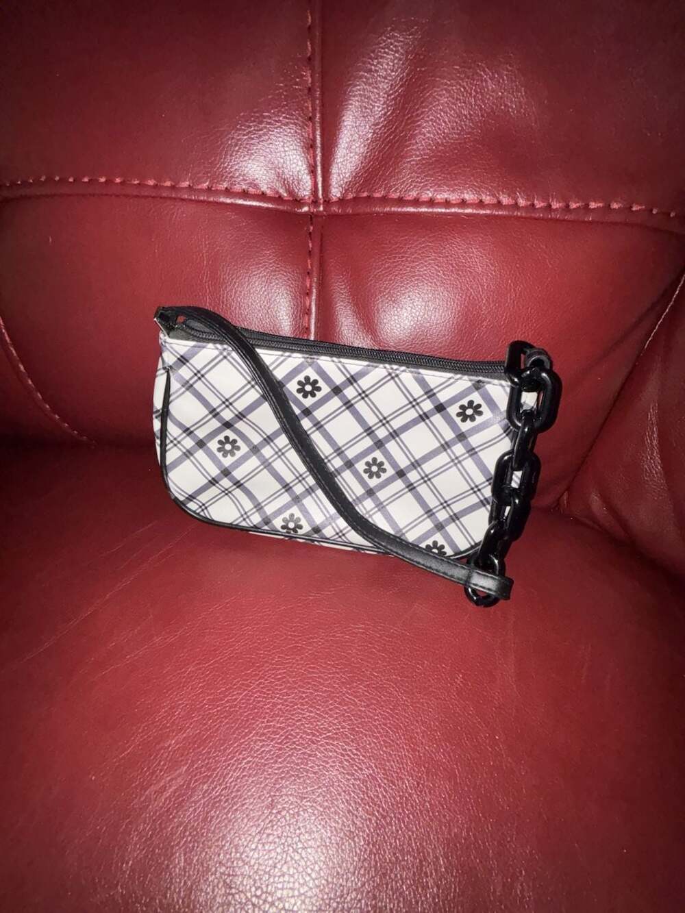 Target Plaid Flower Shoulder Bag Black White Chain Strap